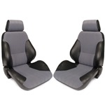 Procar Rally Seats PAIR Black Vinyl / Grey Velour w/ Sliders
